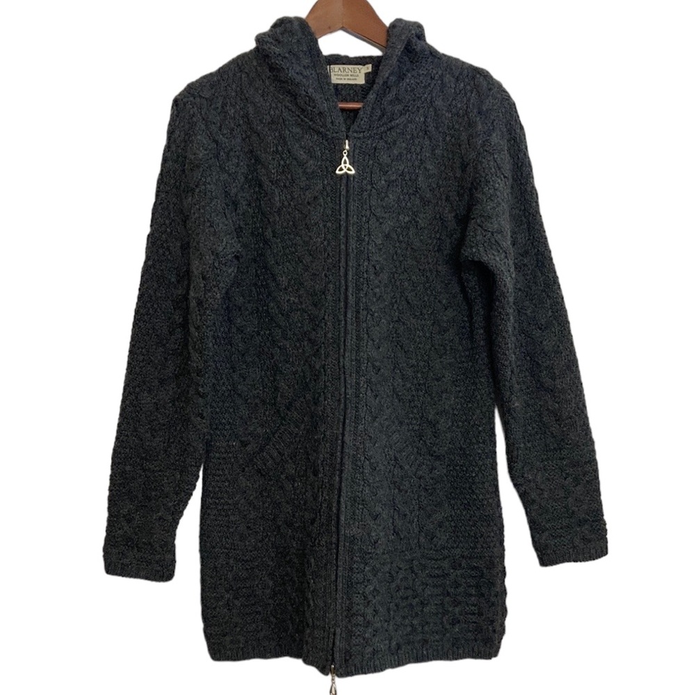 Blarney Woolen Mills Sweater Womens Small Gray Merino Wool Long Hooded Cardigan